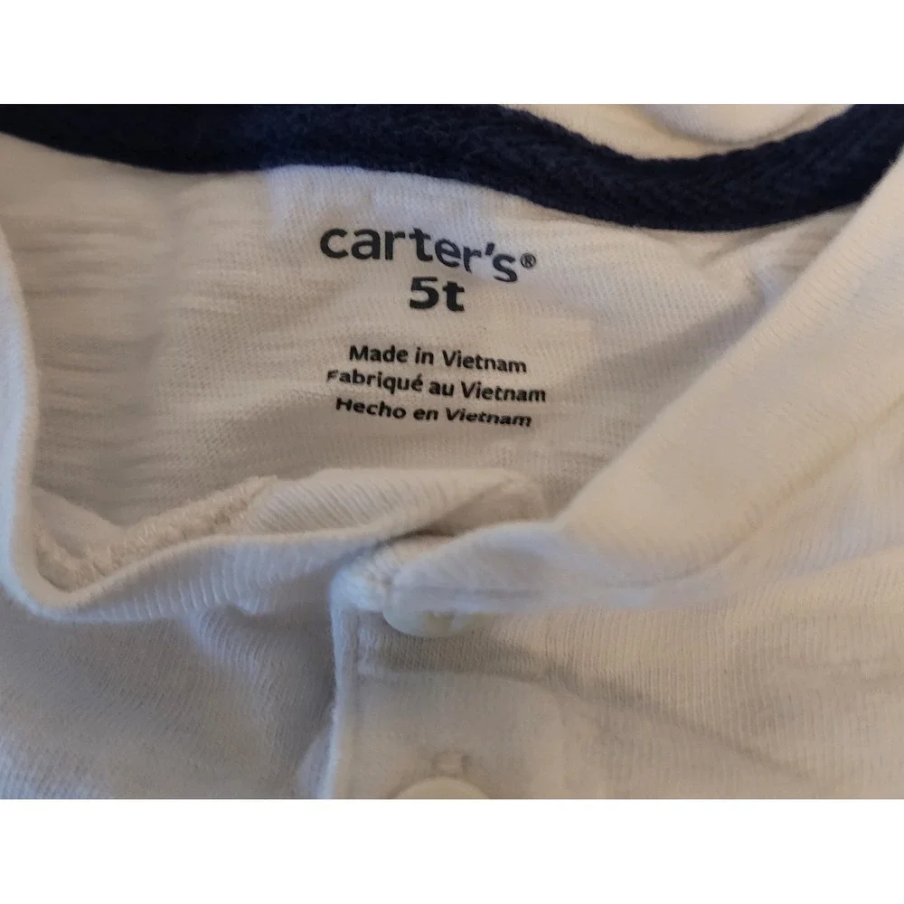 Carters Henley Shirt Toddler 5T Blue White Striped Sam Houston Short Sleeve